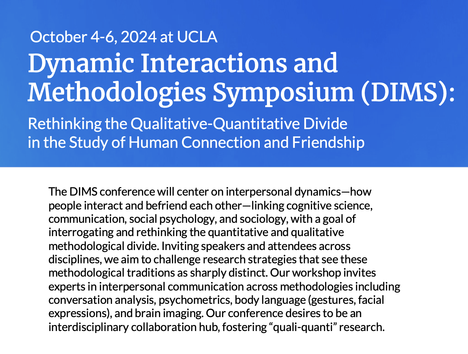 DIMS program cover page (part 1: Title, dates, location, and descriptions)